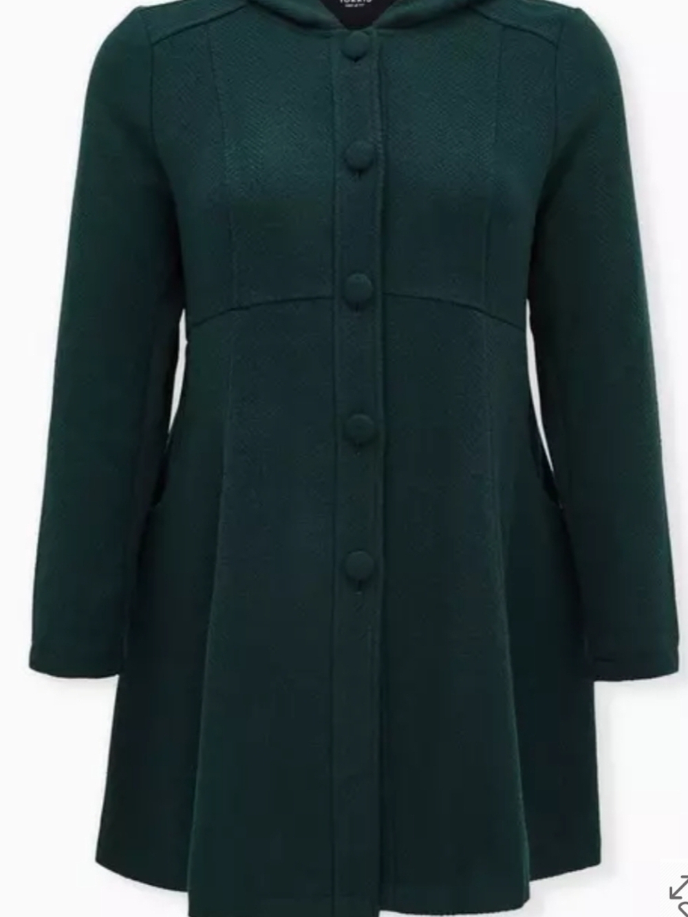 Torrid Dark Green Woolen Twill Fit & Flare Hooded Coat